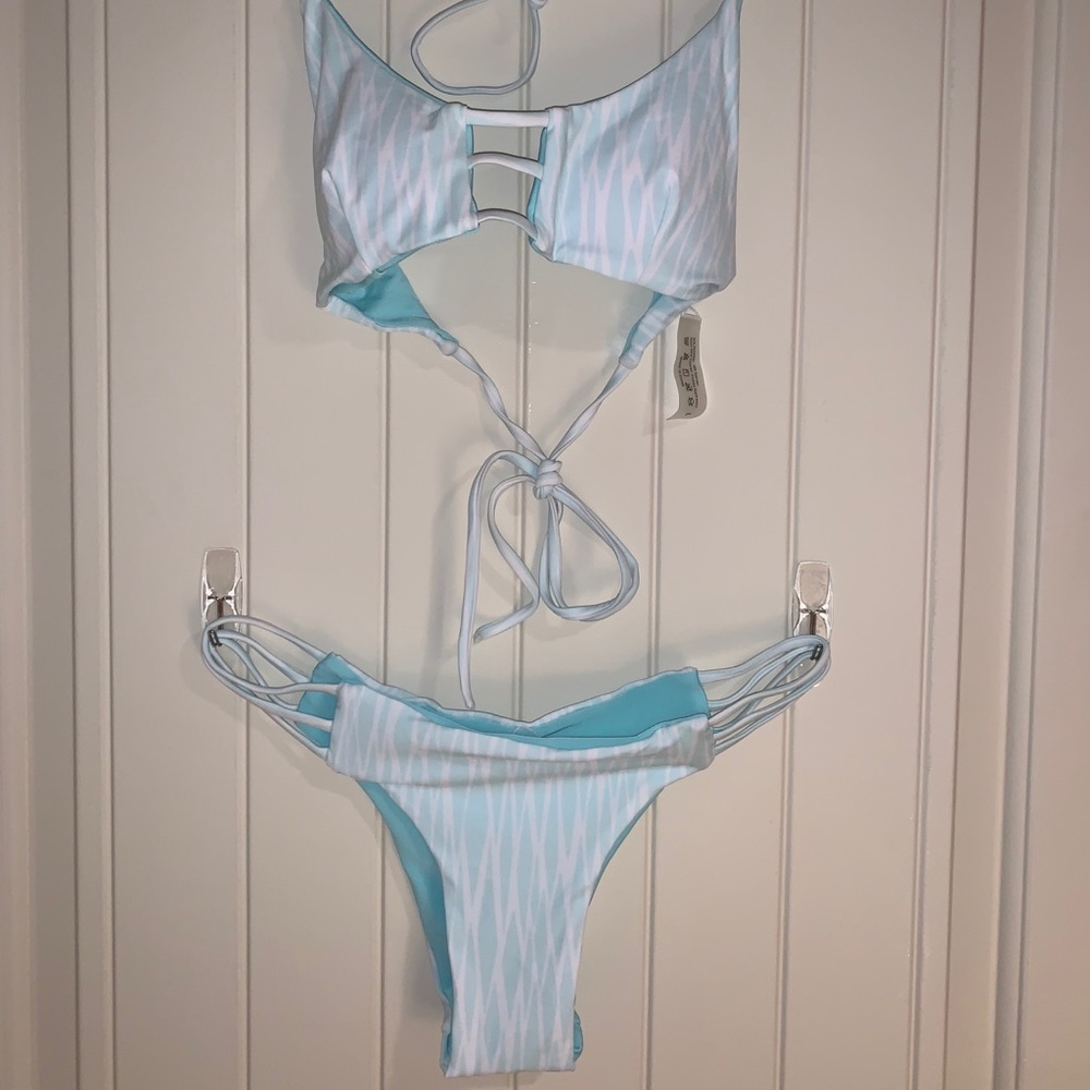 Baby blue striped zebra bikini set